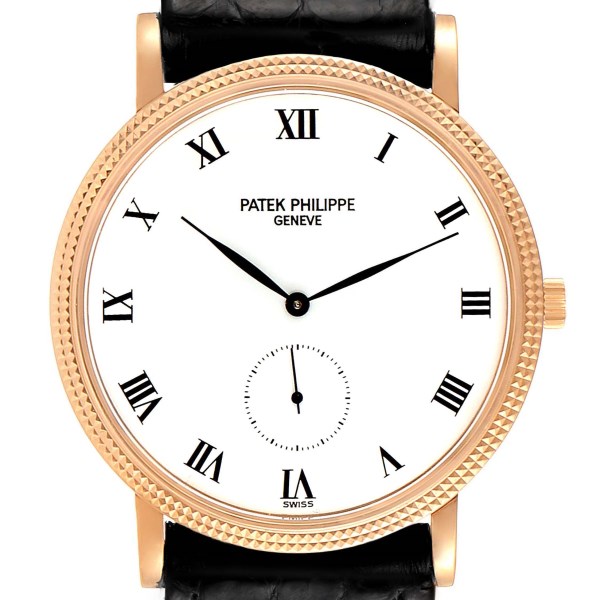 Patek Philippe Calatrava 18k Rose Gold Black Strap Mens Watch 3919