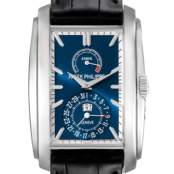Patek Philippe Gondolo Day Date White Gold Blue Dial Mens Watch 5200 5200G
