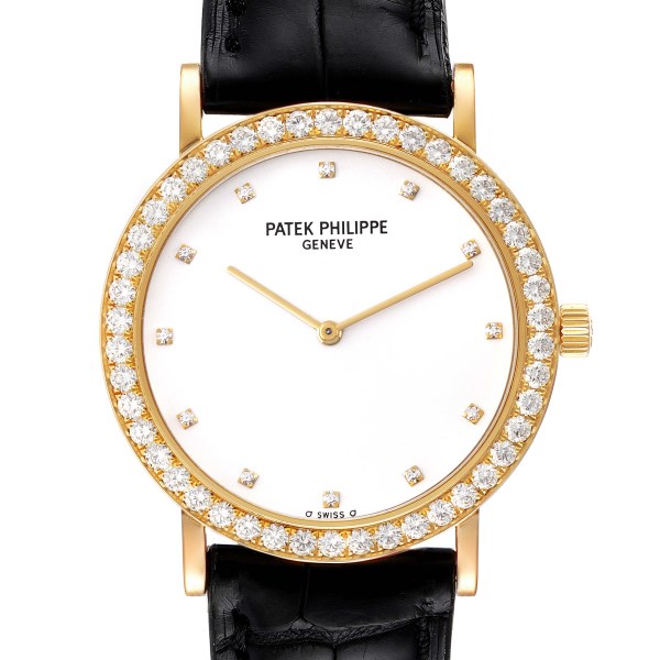 Patek Philippe Calatrava Yellow Gold White Dial Diamond Watch 5006 Papers