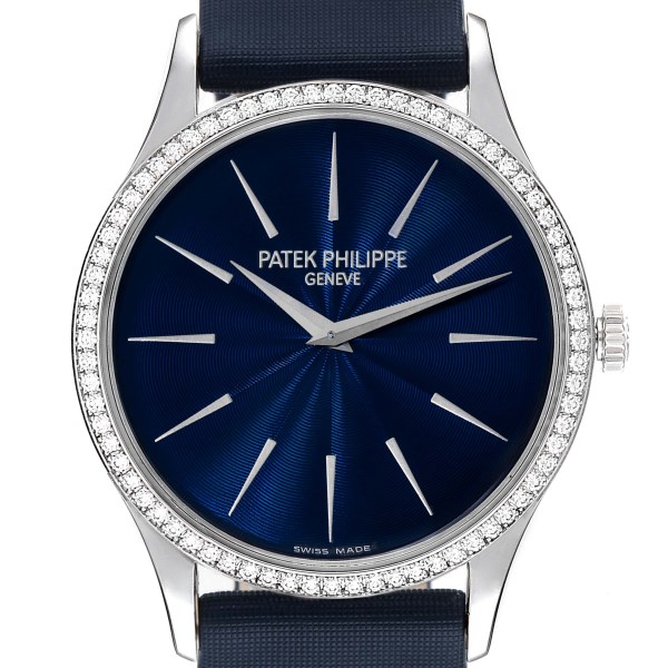 Patek Philippe Calatrava White Gold Blue Dial Diamond Ladies Watch 4897 4897G