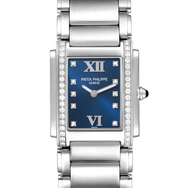 Patek Philippe Twenty-4 Blue Dial Steel Diamond Ladies Watch 4910 Papers
