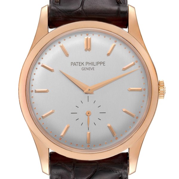 Patek Philippe Calatrava 18k Rose Gold Silver Dial Mens Watch 5196