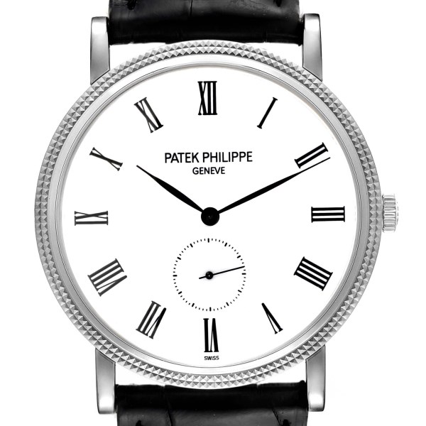 Patek Philippe Calatrava White Gold Black Strap Mens Watch 5119