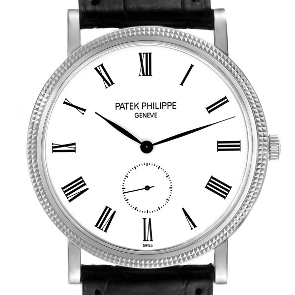 Patek Philippe Calatrava White Gold Black Strap Mens Watch 5119G Papers