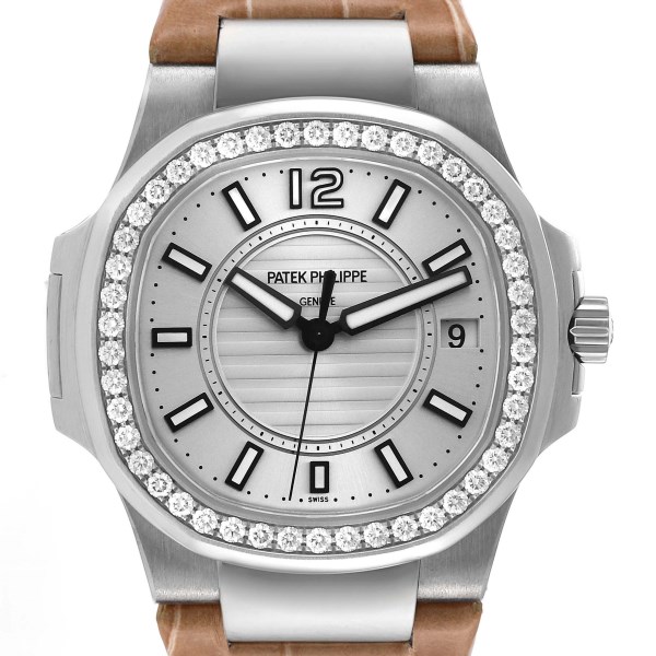 Patek Philippe Nautilus White Gold Diamond Bezel Ladies Watch 7010G Box Papers