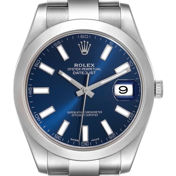Rolex Datejust II Blue Baton Dial Steel Mens Watch 116300 Box Card