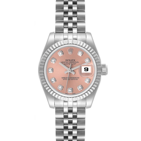 Rolex Datejust Steel White Gold Pink Diamond Dial Ladies Watch 179174