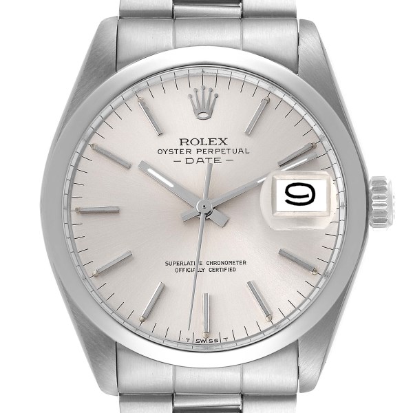 Rolex Date Stainless Steel Silver Dial Vintage Mens Watch 1500