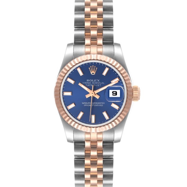 Rolex Datejust Steel Rose Gold Blue Dial Ladies Watch 179171 Box Card