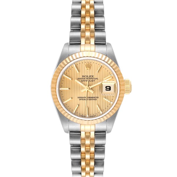 Rolex Datejust Steel Yellow Gold Champagne Tapestry Dial Ladies Watch 79173