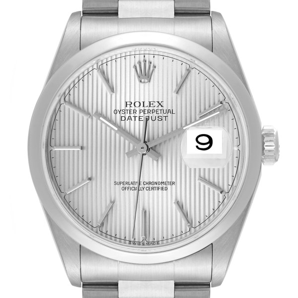 Rolex Datejust Steel Silver Tapestry Dial Mens Watch 16200 Box Papers