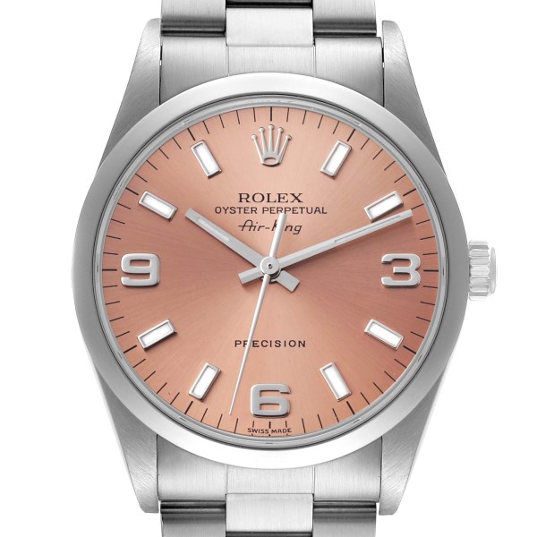 Rolex Air King 34mm Salmon Dial Smooth Bezel Steel Mens Watch 14000