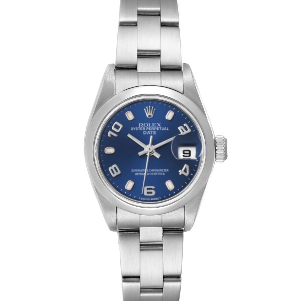 Rolex Date 26 Blue Dial Domed Bezel Steel Ladies Watch 79160