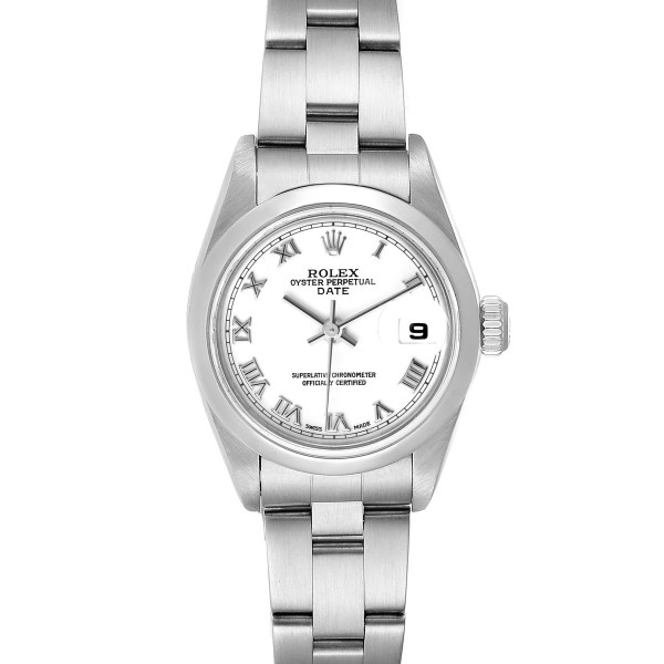 Rolex Date White Roman Dial Domed Bezel Steel Ladies Watch 79160
