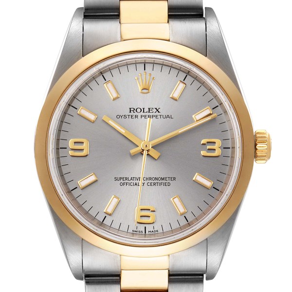 Rolex Oyster Perpetual Domed Bezel Steel Yellow Gold Mens Watch 14203