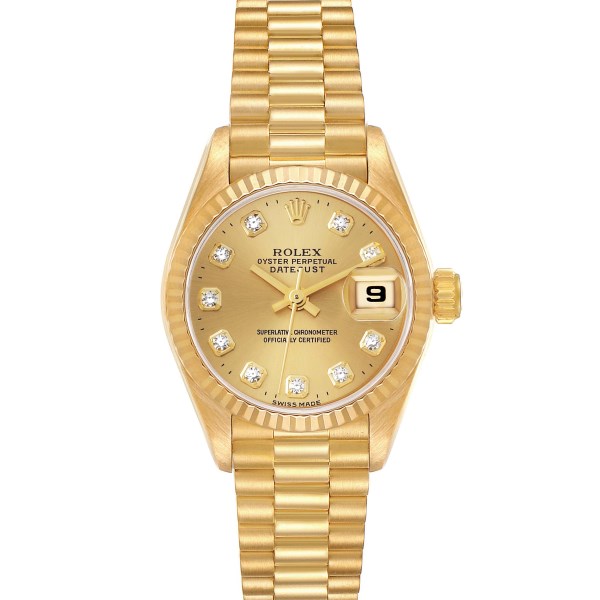 Rolex Datejust President Yellow Gold Diamond Dial Ladies Watch 69178