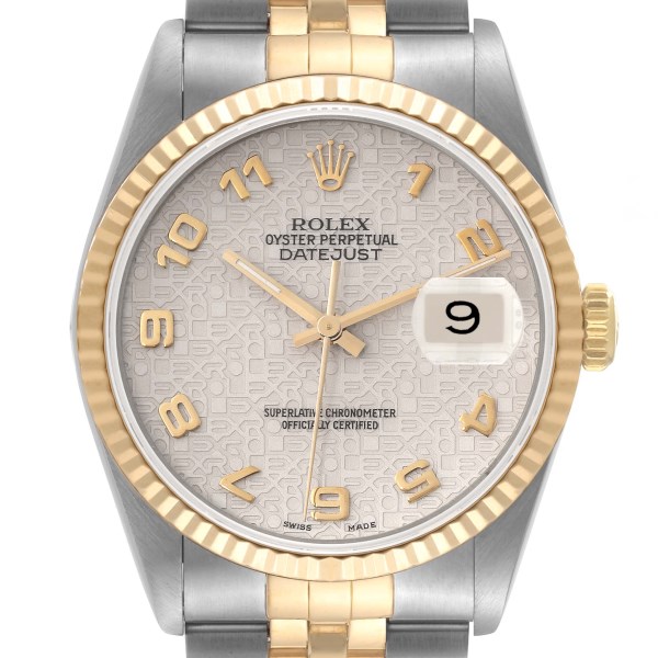 Rolex Datejust Steel Yellow Gold Ivory Anniversary Dial Watch 16233 Box Papers