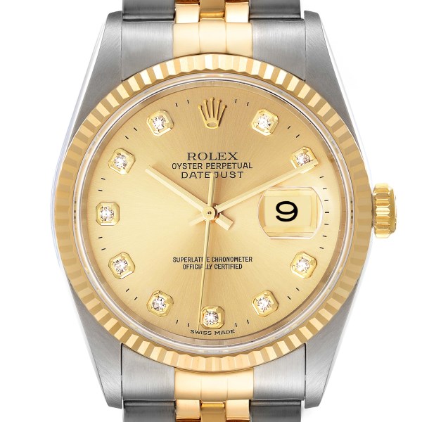 Rolex Datejust Steel Yellow Gold Diamond Dial Mens Watch 16233 Rolex Datejust Steel Yellow Gold Diamond Dial Mens Watch 16233