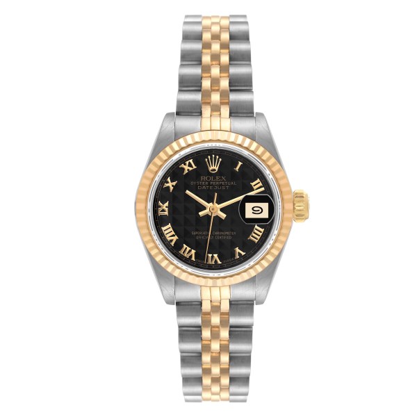 Rolex Datejust Steel Yellow Gold Black Pyramid Dial Ladies Watch 69173