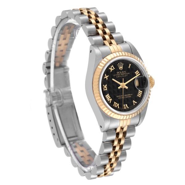 Rolex Datejust Steel Yellow Gold Black Pyramid Dial Ladies Watch 69173