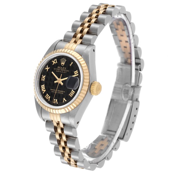 Rolex Datejust Steel Yellow Gold Black Pyramid Dial Ladies Watch 69173