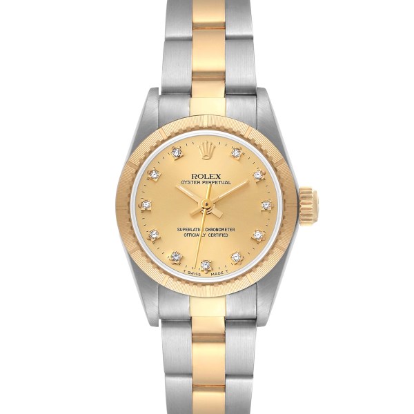 Rolex Oyster Perpetual NonDate Steel Yellow Gold Diamond Ladies Watch 67243