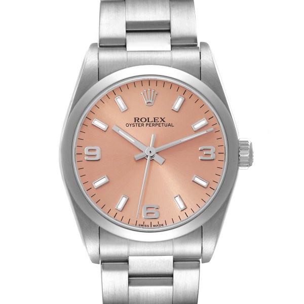 Rolex Oyster Perpetual Midsize Salmon Dial Steel Ladies Watch 77080