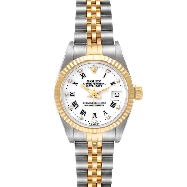 Rolex Datejust Steel Yellow Gold Diamond Dial Ladies Watch 69173 Box Papers