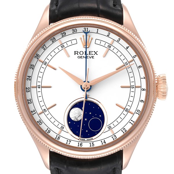 Rolex Cellini Moonphase White Dial Rose Gold Mens Watch 50535