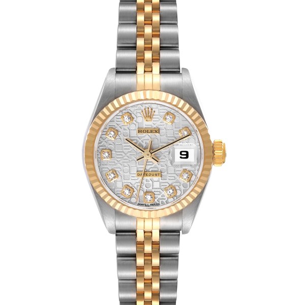 Rolex Datejust Steel Yellow Gold Diamond Dial Ladies Watch 69173 Box Papers