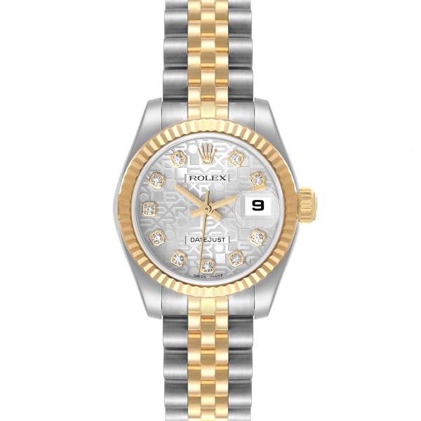 Rolex Datejust Steel Yellow Gold Diamond Dial Ladies Watch 179173 Box Card
