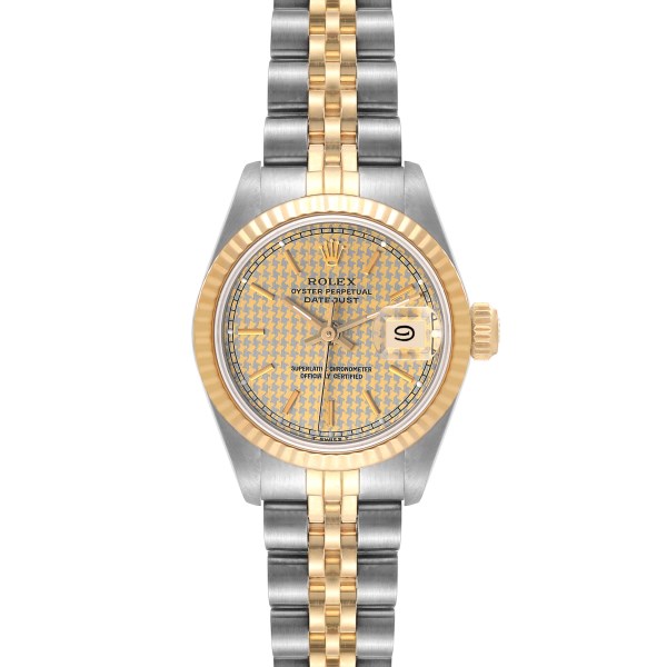 Rolex Datejust Steel Yellow Gold Champagne Houndstooth Dial Ladies Watch 69173