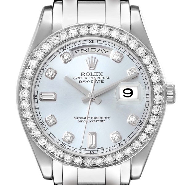 Rolex Day-Date Masterpiece Platinum Ice Blue Diamond Watch 18946 Box Papers