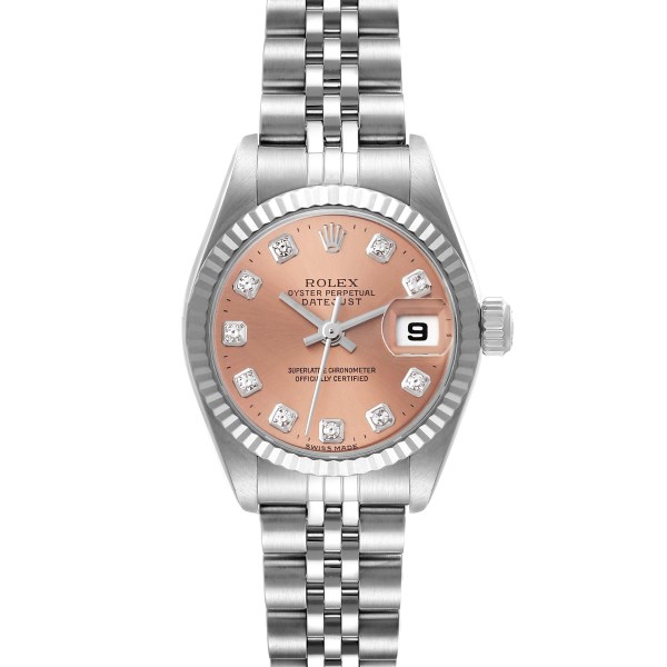 Rolex Datejust Steel White Gold Salmon Diamond Dial Ladies Watch 79174 Papers
