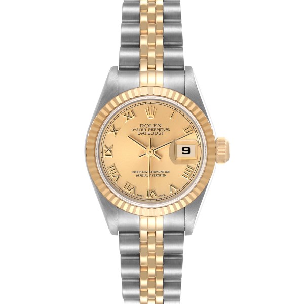 Rolex Datejust Steel Yellow Gold Champagne Roman Dial Ladies Watch 69173 Papers