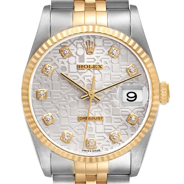 Rolex Datejust Steel Yellow Gold Diamond Dial Mens Watch 16233