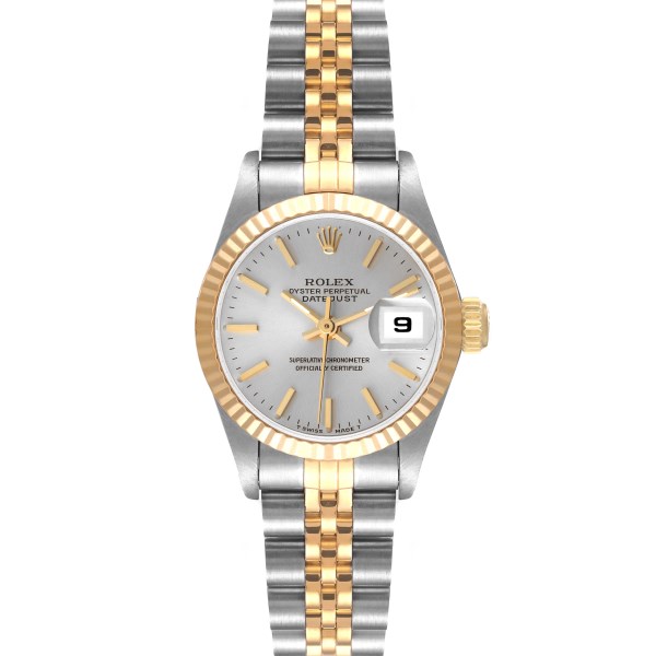 Rolex Date Steel Yellow Gold Fluted Bezel Ladies Watch 69173