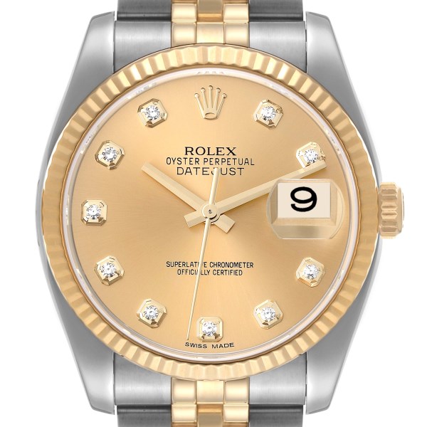 Rolex Datejust 36 Steel Yellow Gold Diamond Mens Watch 116233