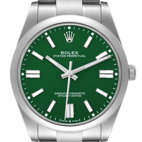 Rolex Oyster Perpetual 41mm Green Dial Steel Mens Watch 124300 Unworn