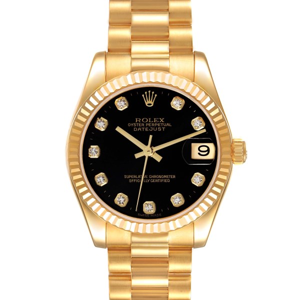 Rolex Datejust President Midsize Yellow Gold Diamond Dial Ladies Watch 178278