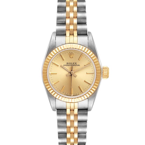 Rolex Oyster Perpetual Steel Yellow Gold Champagne Dial Ladies Watch 67193