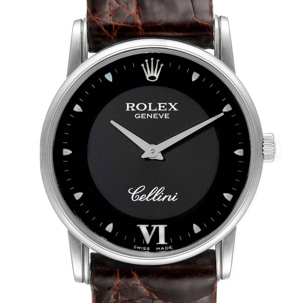 Rolex Cellini Classic Black Dial 18K White Gold Mens Watch 5116