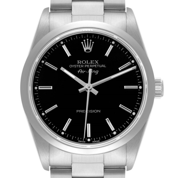 Rolex Air King 34mm Black Dial Smooth Bezel Steel Mens Watch 14000