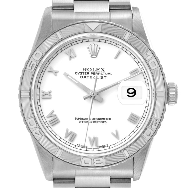 Rolex Datejust Turnograph Steel White Gold White Roman Dial Mens Watch 16264