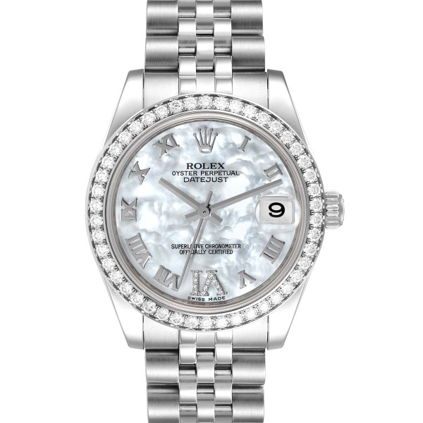 Rolex Datejust Midsize Steel White Gold Mother of Pearl Diamond Ladies Watch 178384