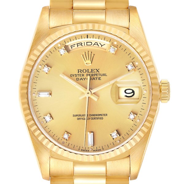 Rolex President Day-Date 36mm Yellow Gold Diamond Mens Watch 18238
