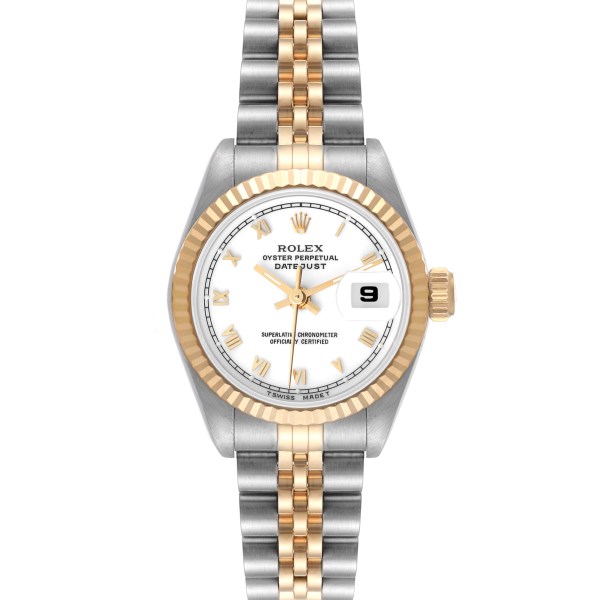 Rolex Datejust Steel Yellow Gold White Roman Dial Ladies Watch 69173