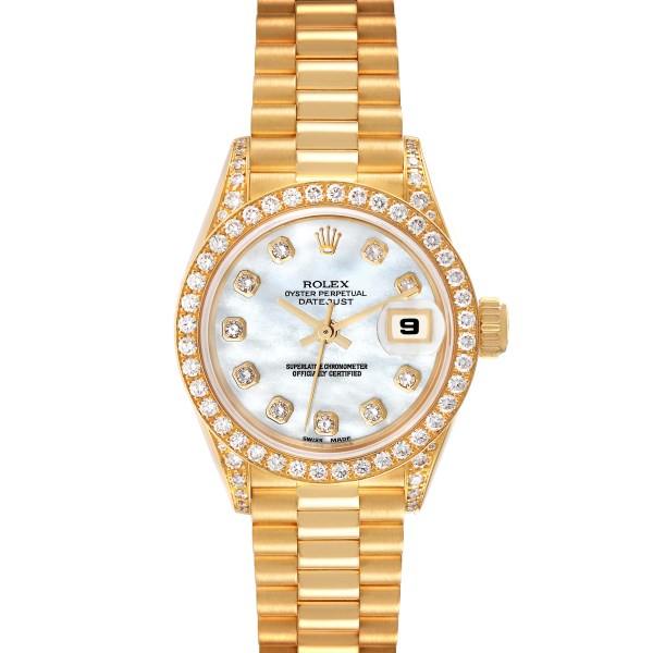Rolex President Yellow Gold Mother of Pearl Diamond Ladies Watch 69158