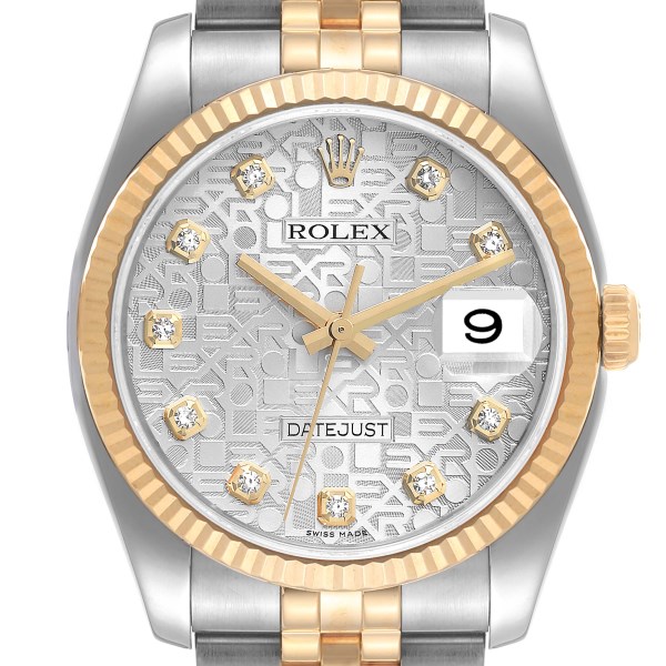 Rolex Datejust Steel Yellow Gold Diamond Dial Mens Watch 116233 Box Papers