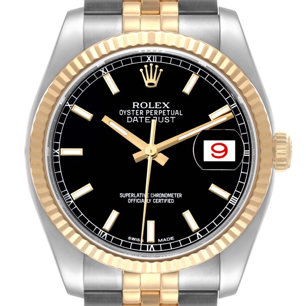 Rolex Datejust Steel Yellow Gold Black Dial Mens Watch 116233